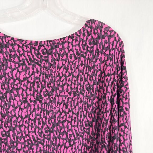 Roamans Plus Size 1X 22W 24W Top Hot Pink Black Leopard Print Animal Knit 409 - Picture 5 of 8